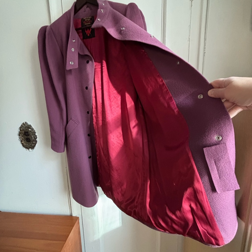 Women's Mauve Pea Coat with Puffed Structured Shoulder - Picture 13 of 14